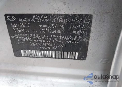 2013 Hyundai Elantra Gls from USA, damaged, VIN 5NPDH4AE2DH305374